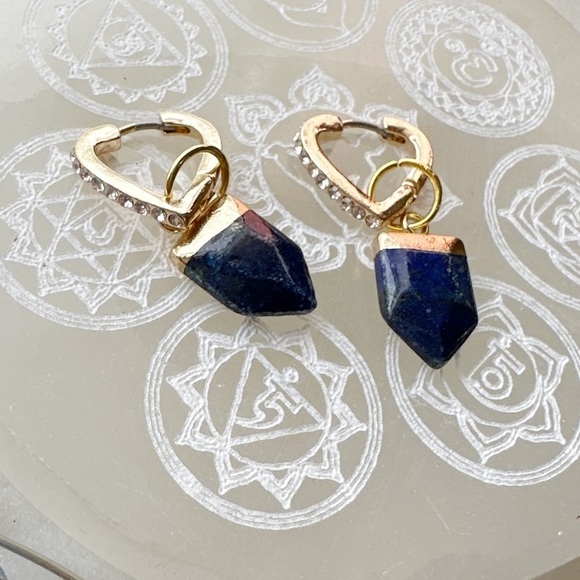 Silver and Lapis lazuli statement minimalist very long earrings - Picture 6 of 10